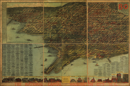 24"x36" Gallery Poster, map of national capital, Washington, D.C. 1884