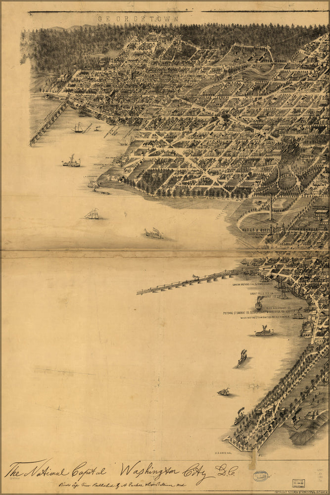 24"x36" Gallery Poster, map of national capital Washington City D.C. 1883