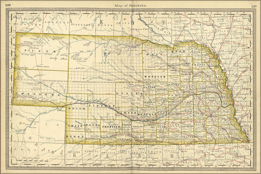 24"x36" Gallery Poster, map of nebraska 1881