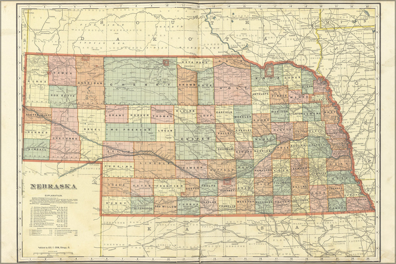 24"x36" Gallery Poster, map of nebraska 1908