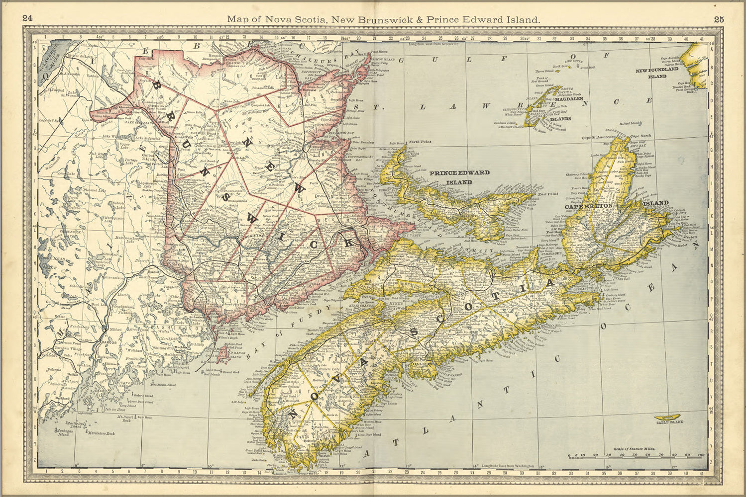 24"x36" Gallery Poster, map of new brunswick & nova scotia canada 1881