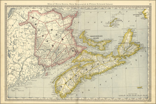 24"x36" Gallery Poster, map of new brunswick & nova scotia canada 1881