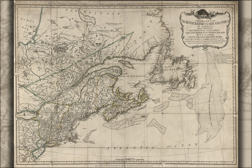 24"x36" Gallery Poster, map of new england massachusetts maine 1776