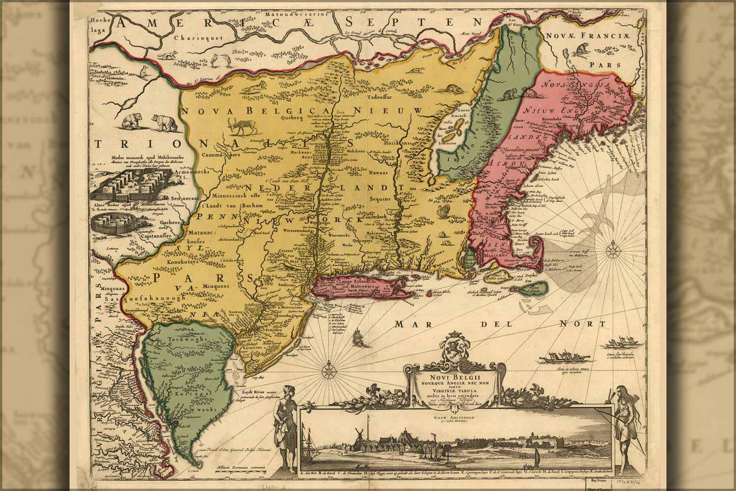 24"x36" Gallery Poster, map of new england & new Belgium 1685