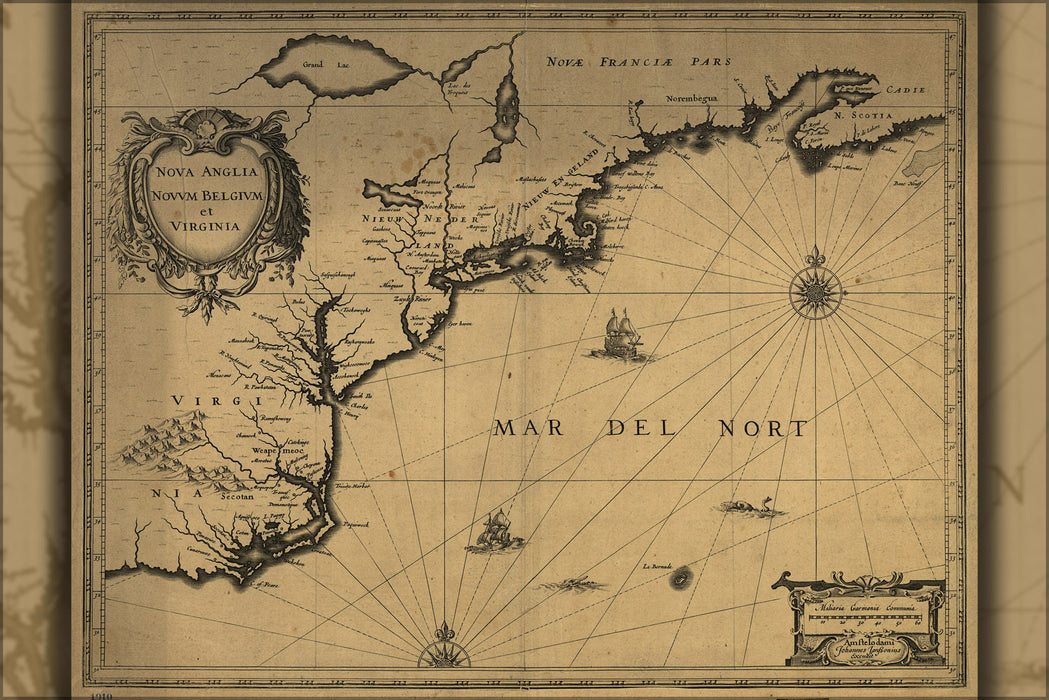 24"x36" Gallery Poster, map of new england virginia 1642