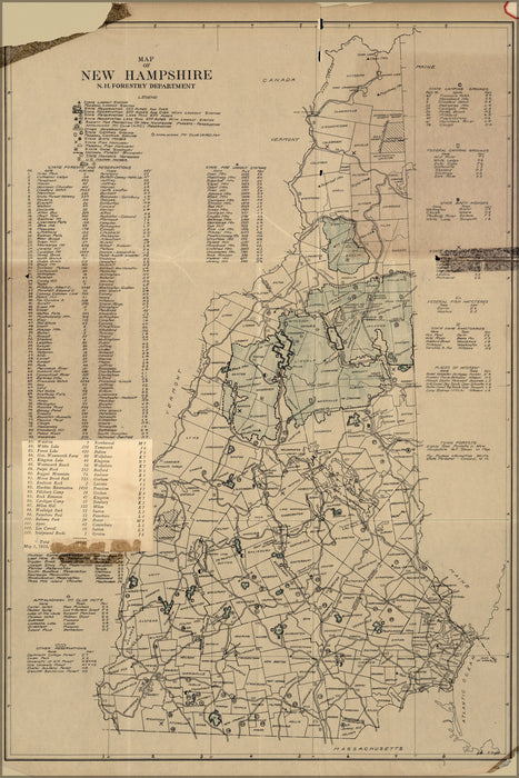 24"x36" Gallery Poster, map of new hampshire 1927