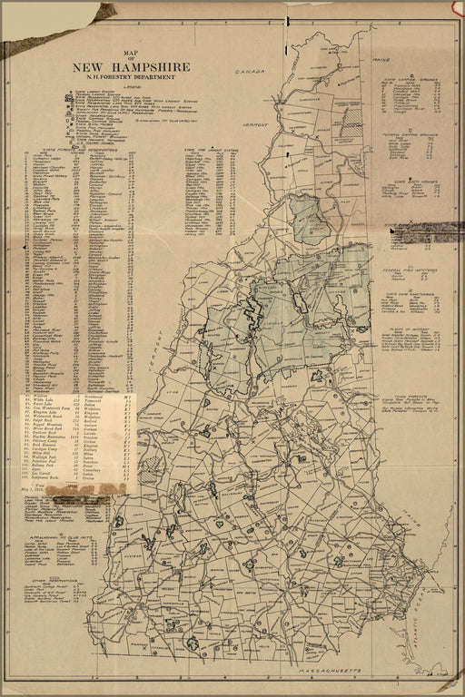 24"x36" Gallery Poster, map of new hampshire 1927