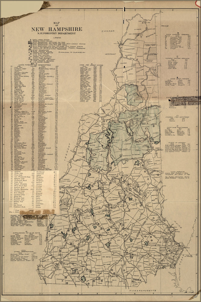 24"x36" Gallery Poster, map of new hampshire 1927
