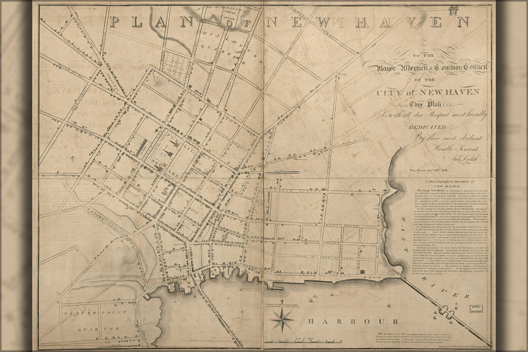 24"x36" Gallery Poster, map of new haven Connecticut 1817