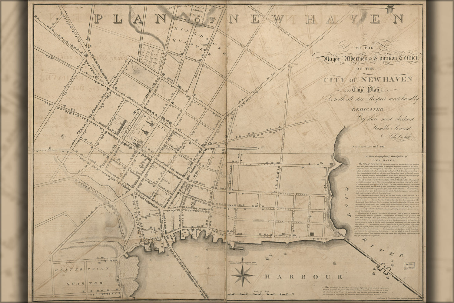 24"x36" Gallery Poster, map of new haven Connecticut 1817