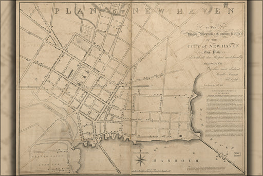 24"x36" Gallery Poster, map of new haven Connecticut 1817