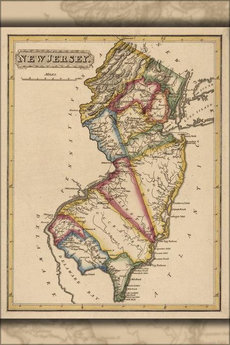 24"x36" Gallery Poster, map of new jersey 1817