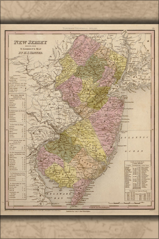 24"x36" Gallery Poster, map of new jersey 1844