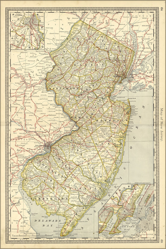 24"x36" Gallery Poster, map of new jersey 1881