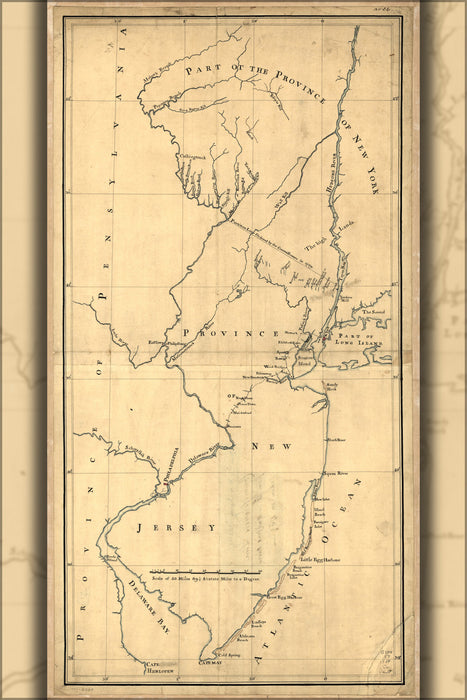 24"x36" Gallery Poster, map of new jersey and area 1769
