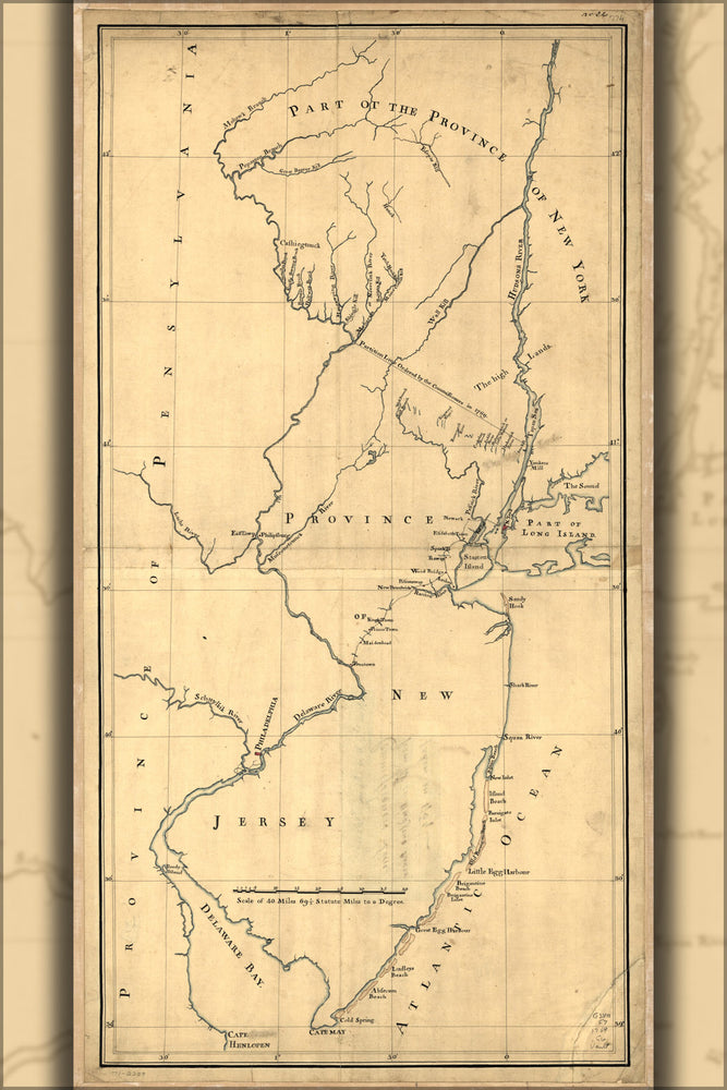 24"x36" Gallery Poster, map of new jersey and area 1769