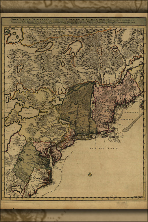 24"x36" Gallery Poster, map of new jersey maryland new york delaware 1717