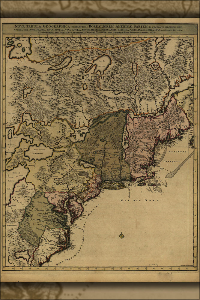 24"x36" Gallery Poster, map of new jersey maryland new york delaware 1717