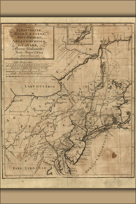24"x36" Gallery Poster, map of new jersey new york & Connecticut 1750