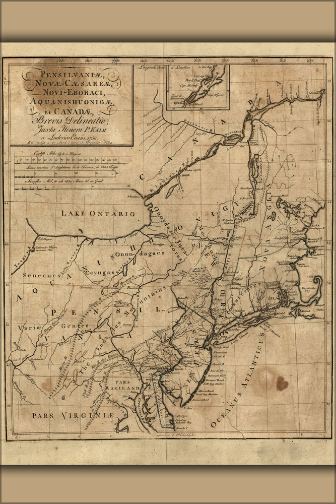 24"x36" Gallery Poster, map of new jersey new york & Connecticut 1750