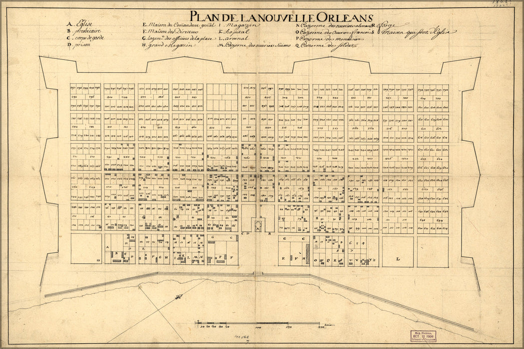 24"x36" Gallery Poster, map of new orleans 1722 in french