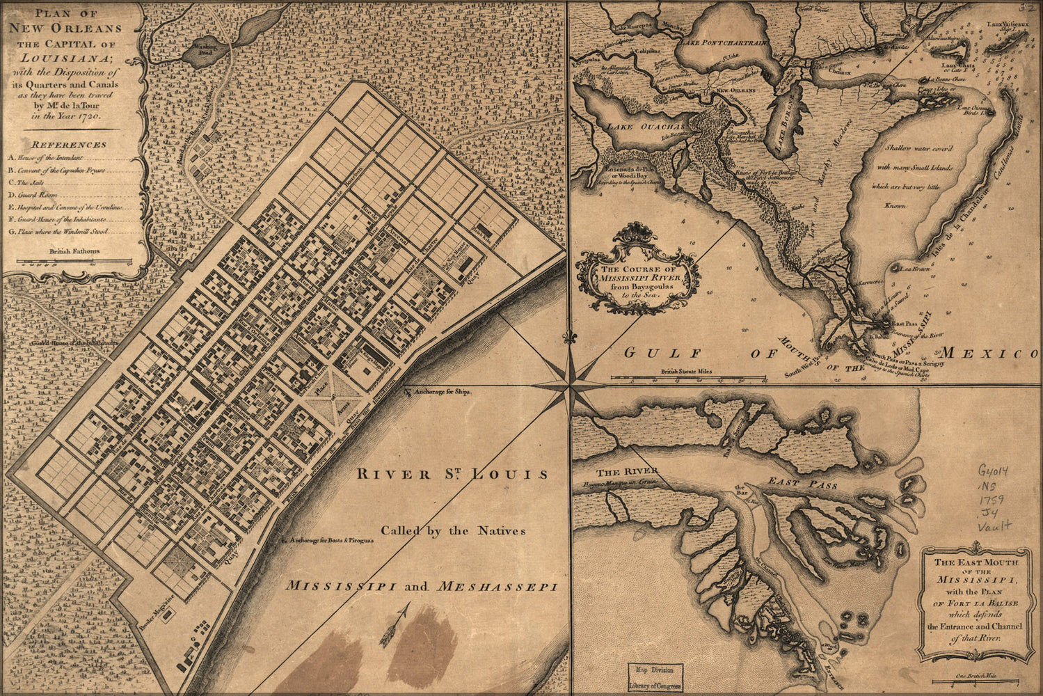 24"x36" Gallery Poster, map of new orleans 1759 p2