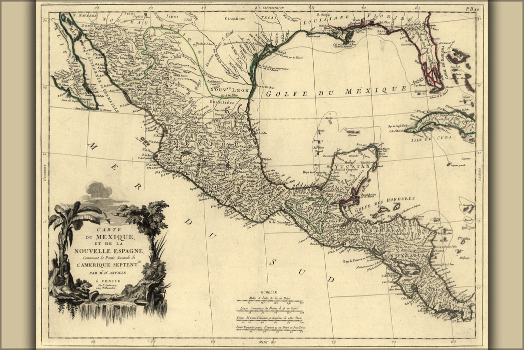 24"x36" Gallery Poster, map of new spain Mexico 1776