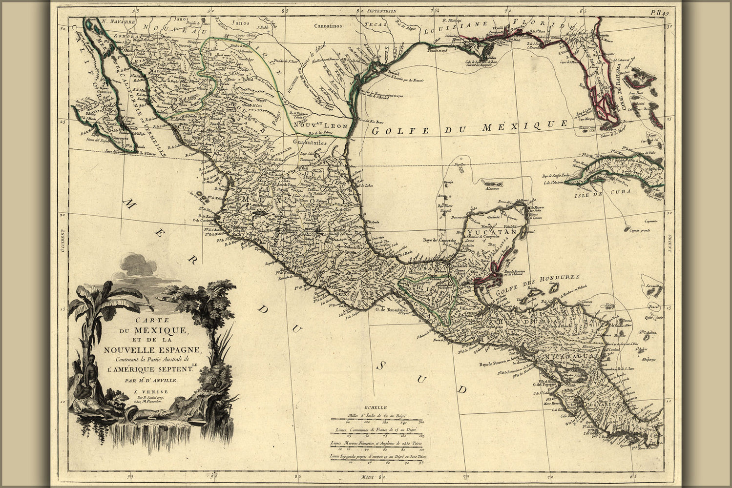 24"x36" Gallery Poster, map of new spain Mexico 1776