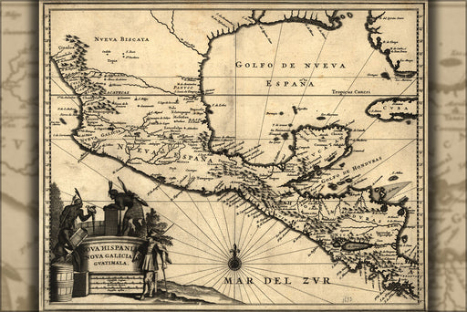 24"x36" Gallery Poster, map of new spain mexico 1671