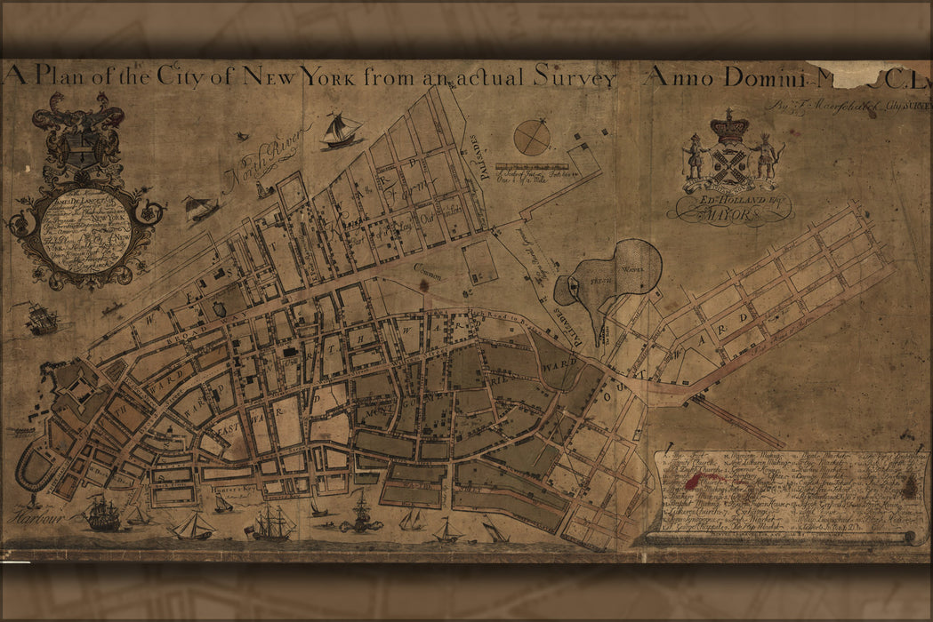 24"x36" Gallery Poster, map of new york city 1755