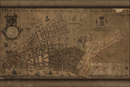 24"x36" Gallery Poster, map of new york city 1755