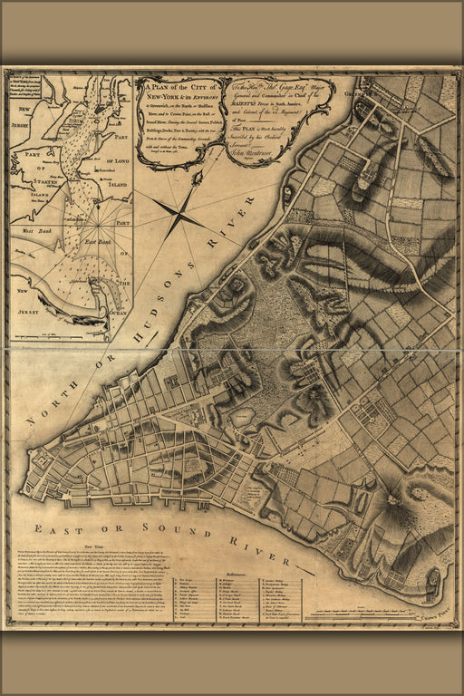 24"x36" Gallery Poster, map of new york city 1766