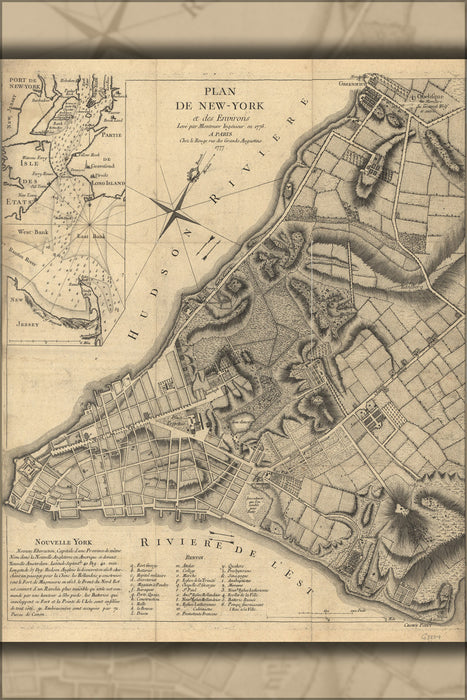 24"x36" Gallery Poster, map of new york city 1775 in french