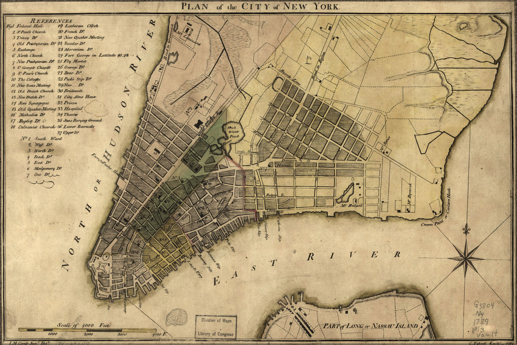 24"x36" Gallery Poster, map of new york city 1789