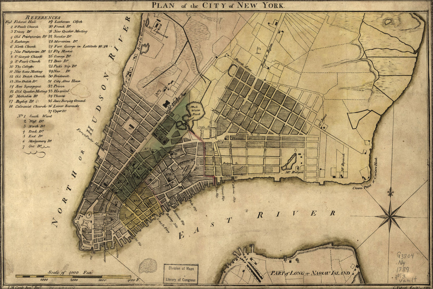 24"x36" Gallery Poster, map of new york city 1789