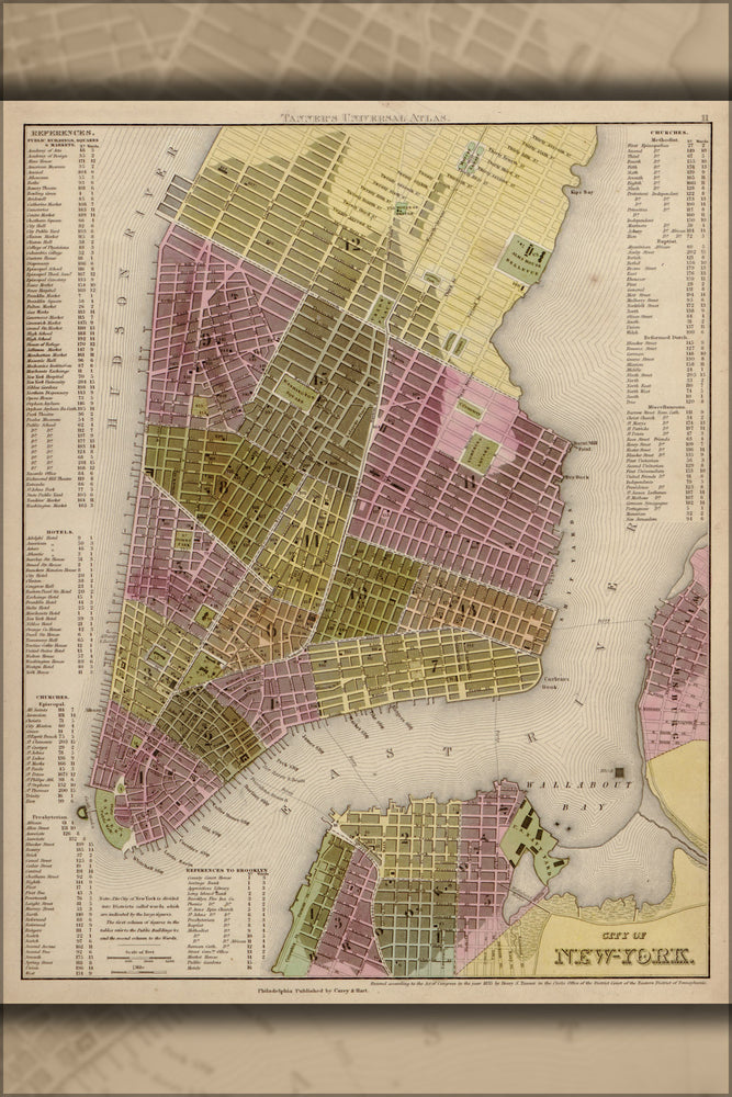 24"x36" Gallery Poster, map of new york city 1844