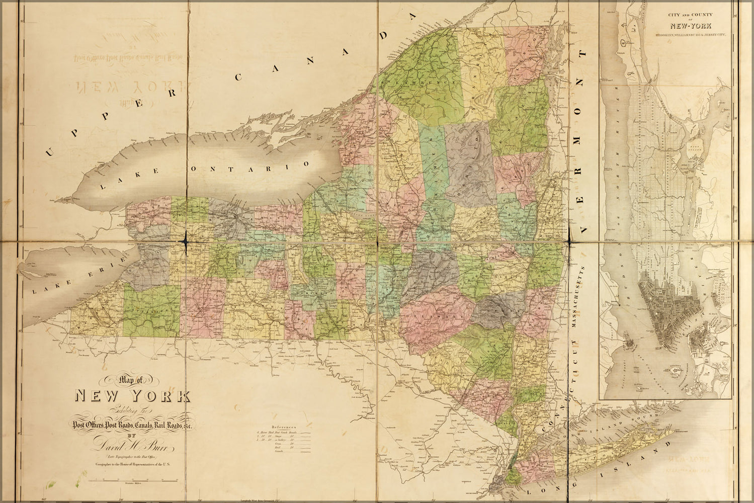 24"x36" Gallery Poster, map of new york state 1839