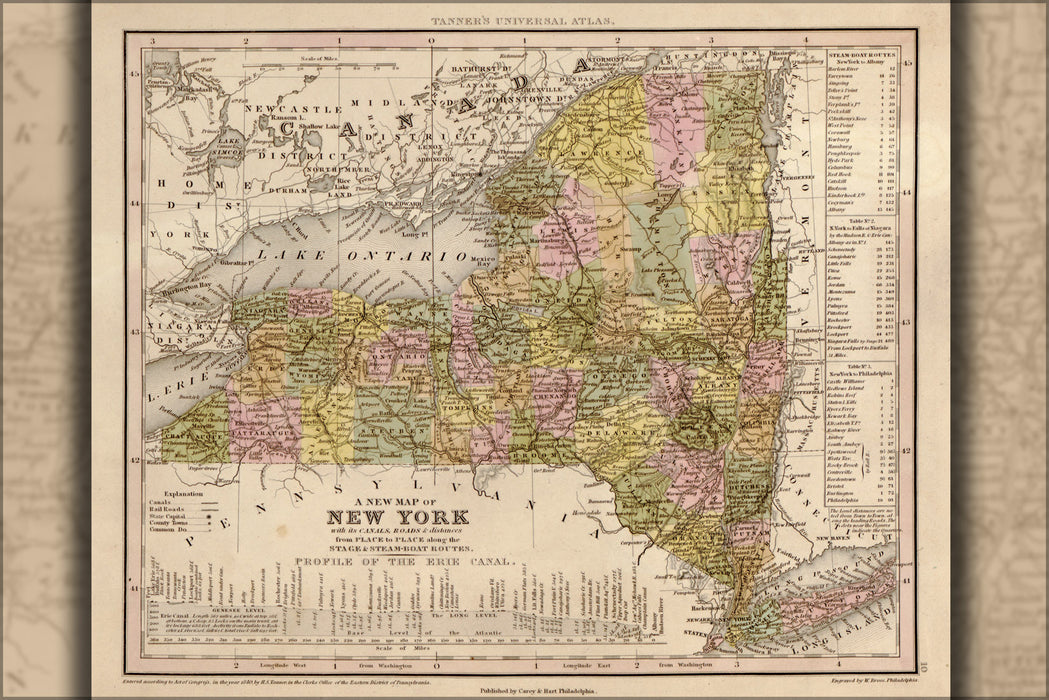 24"x36" Gallery Poster, map of new york state 1844