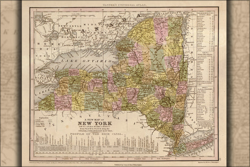 24"x36" Gallery Poster, map of new york state 1844