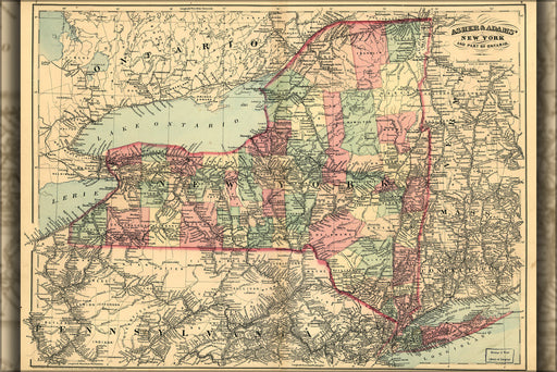 24"x36" Gallery Poster, map of new york state 1871
