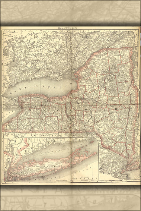 24"x36" Gallery Poster, map of new york state 1881