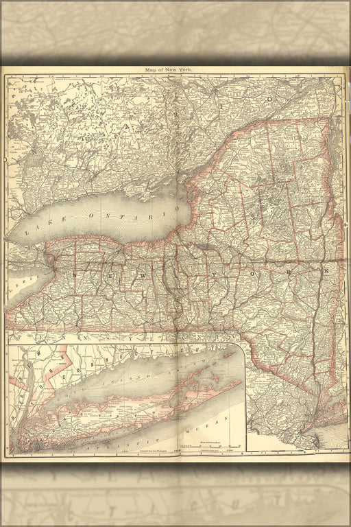 24"x36" Gallery Poster, map of new york state 1881