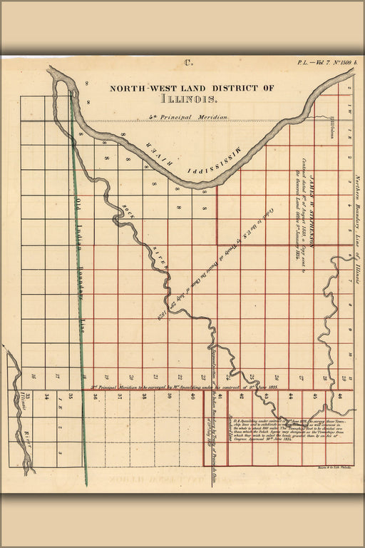 24"x36" Gallery Poster, map of north-west land district of Illinois, 1836