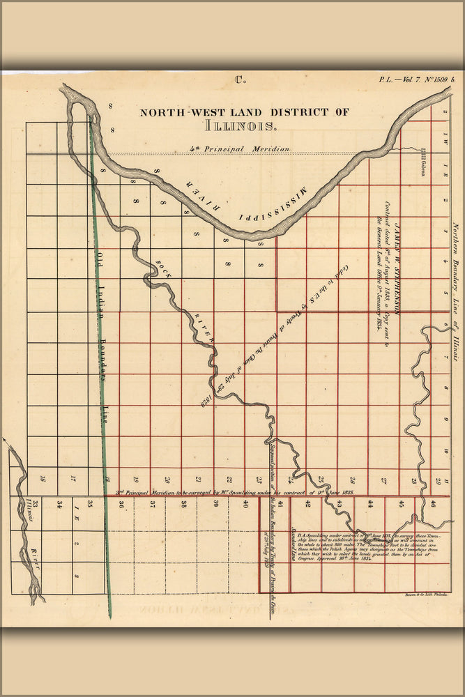 24"x36" Gallery Poster, map of north-west land district of Illinois, 1836