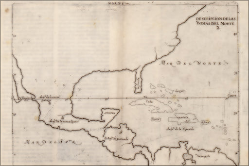 24"x36" Gallery Poster, map of north america 1601 in spanish