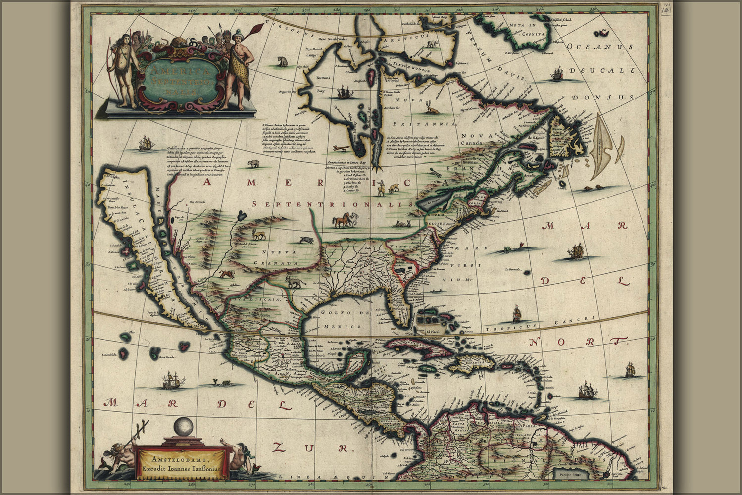 24"x36" Gallery Poster, map of north america pre united states 1652