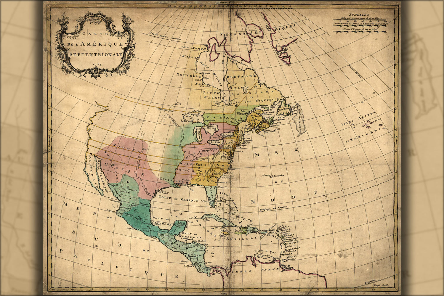 24"x36" Gallery Poster, map of north america pre united states 1754