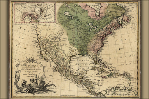 24"x36" Gallery Poster, map of north america pre united states 1757 P5