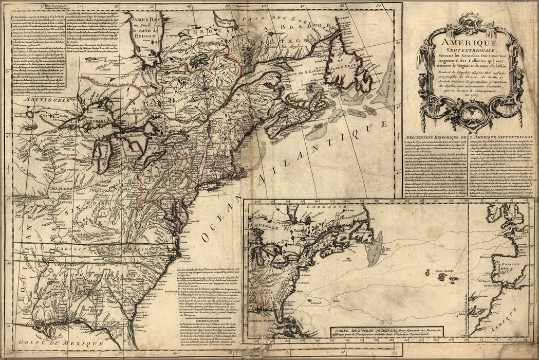 24"x36" Gallery Poster, map of north america pre united states 1757 p10