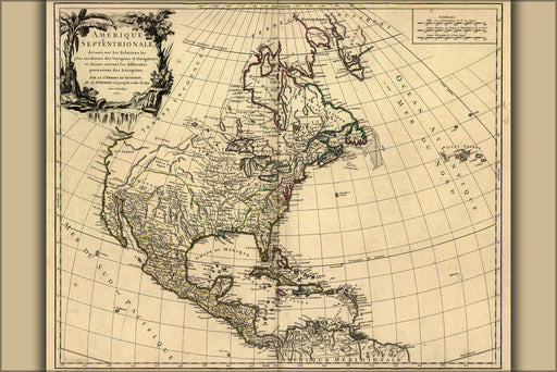 24"x36" Gallery Poster, map of north america pre united states 1758
